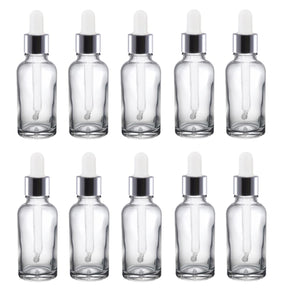 30ml Clear Glass Bottles with Silver/White Glass Pipettes