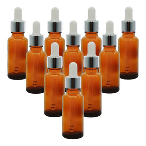 25ml Amber Glass Bottles with Silver/White Glass Pipettes