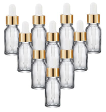 Load image into Gallery viewer, 10ml Clear Glass Bottles with Gold/White Glass Pipettes