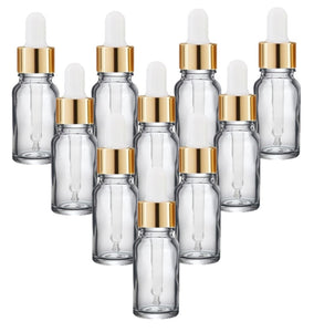 10ml Clear Glass Bottles with Gold/White Glass Pipettes