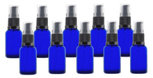 Load image into Gallery viewer, 15ml Blue Glass Bottles with Black Treatment Pump and Clear Overcap