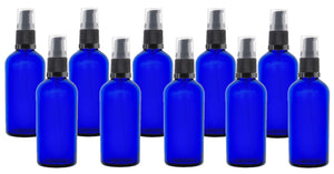 100ml Blue Glass Bottles with Black Treatment Pump and Clear Overcap