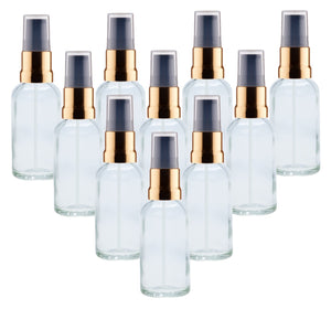 30ml Clear Glass Bottles with Gold/Black Treatment Pump and Clear Overcap