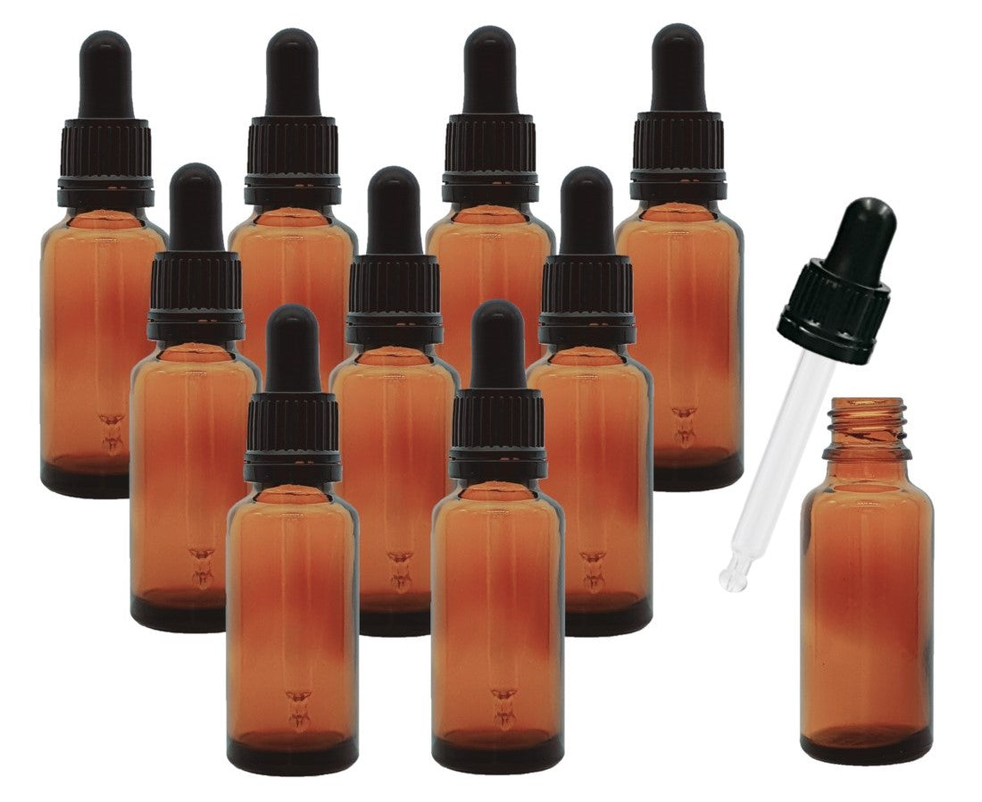 25ml Amber Glass Bottles with Tamper Resistant Glass Pipettes