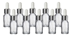 10ml Clear Glass Bottles with Silver/White Glass Pipettes