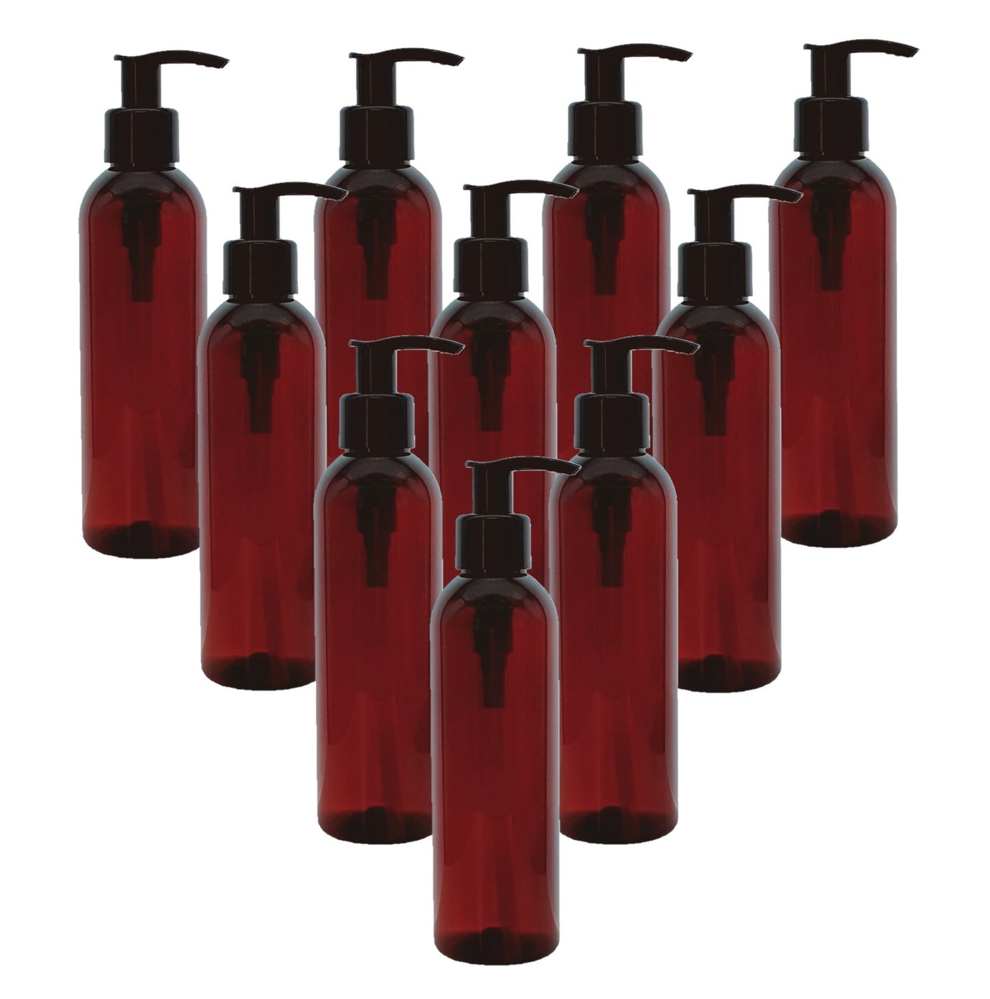 200ml Tall Amber Plastic Bottles with 24mm 410 Black Lotion Pump
