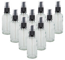 Load image into Gallery viewer, 50ml Clear Glass Bottles with Black Treatment Pump and Clear Overcap