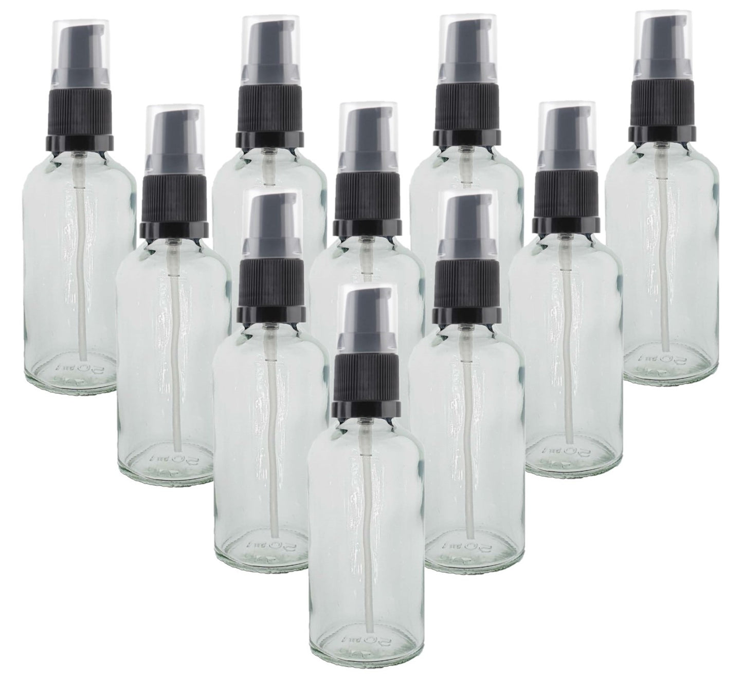 50ml Clear Glass Bottles with Black Treatment Pump and Clear Overcap