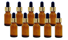 Load image into Gallery viewer, 15ml Amber Glass Bottles with Gold/Black Glass Pipettes