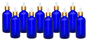 100ml Blue Glass Bottles with Gold/White Glass Pipettes