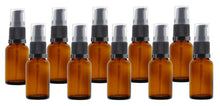 Load image into Gallery viewer, 15ml Amber Glass Bottles with Black Treatment Pump and Clear Overcap