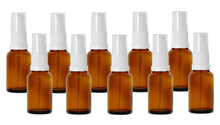 Load image into Gallery viewer, 15ml Amber Glass Bottles with White Treatment Pump and Clear Overcap