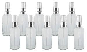 100ml Clear Glass Bottles with Silver/White Treatment Pump and Clear Overcap