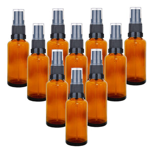 25ml Amber Glass Bottles with Black Atomiser Spray and Clear Overcap