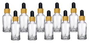 30ml Clear Glass Bottles with Gold/Black Glass Pipettes