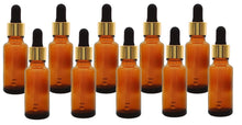 Load image into Gallery viewer, 25ml Amber Glass Bottles with Gold/Black Glass Pipettes