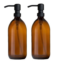 Load image into Gallery viewer, 500ml Amber Glass Soap Dispenser Bottles with Matt Black Metal Pump