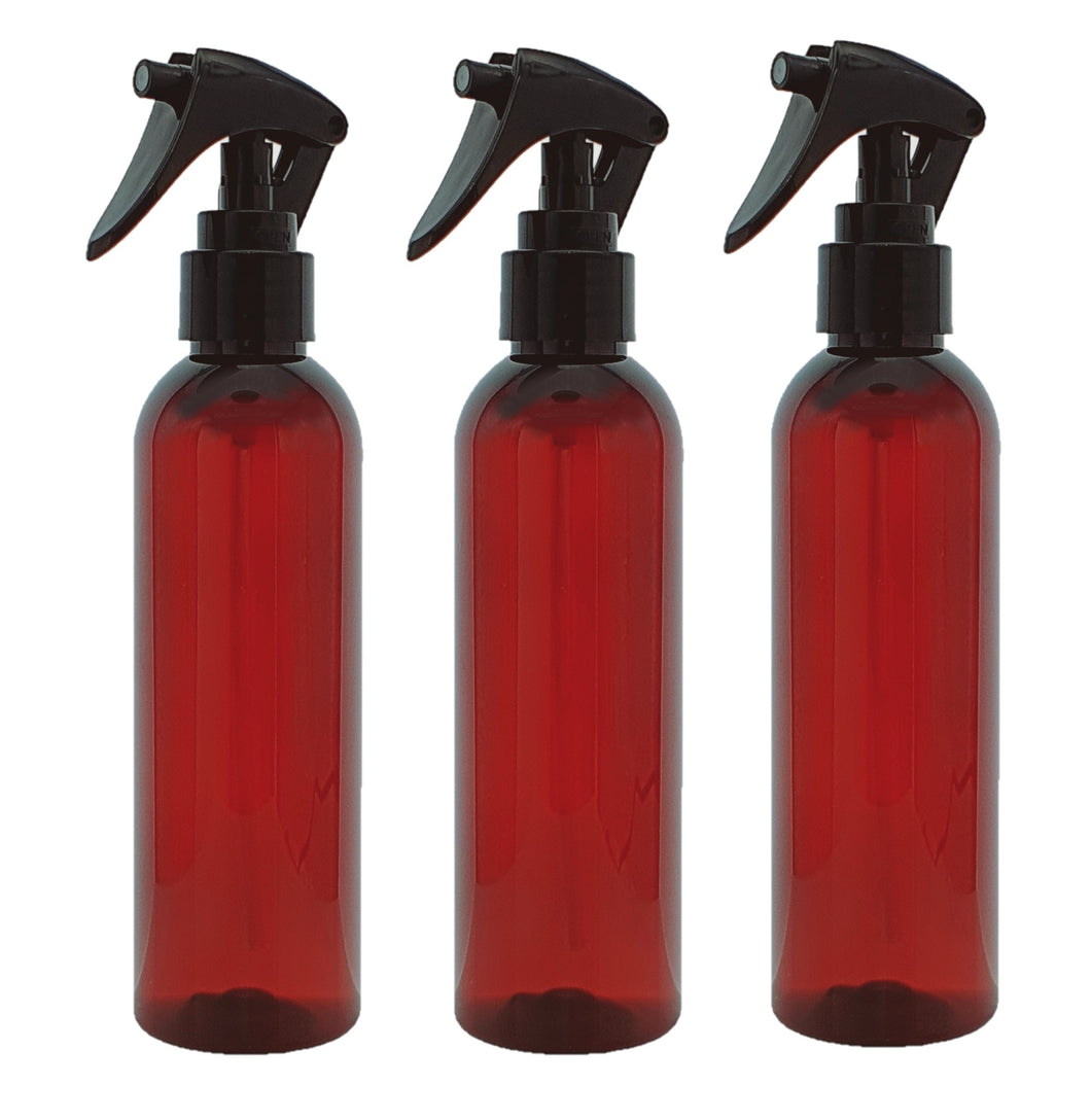 200ml Tall Amber Plastic PET Bottle with 24mm 410 Black Trigger Spray