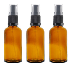 50ml Amber Glass Bottles with Black Treatment Pump and Clear Overcap