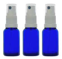 Load image into Gallery viewer, 15ml Blue Glass Bottles with White Atomiser Spray and Clear Overcap