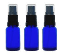 Load image into Gallery viewer, 15ml Blue Glass Bottles with Black Atomiser Spray and Clear Overcap