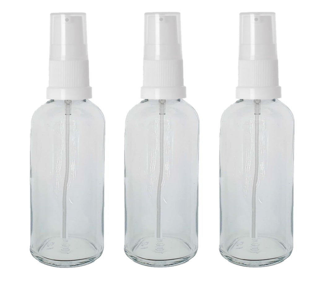 100ml Clear Glass Bottles with White Treatment Pump and Clear Overcap