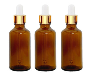 50ml Amber Glass Bottles with Gold/White Glass Pipettes