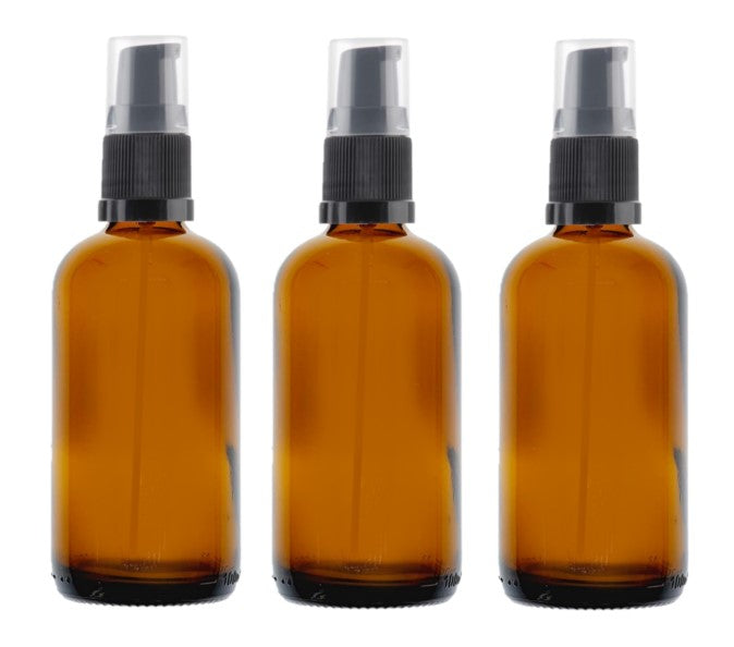 100ml Amber Glass Bottles with Black Treatment Pump and Clear Overcap