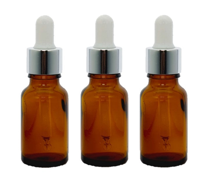 15ml Amber Glass Bottles with Silver/White Glass Pipettes