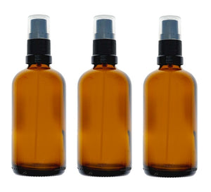 100ml Amber Glass Bottles with Black Atomiser Spray and Clear Overcap