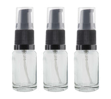 Load image into Gallery viewer, 10ml Clear Glass Bottles with Black Treatment Pump with Clear Overcap