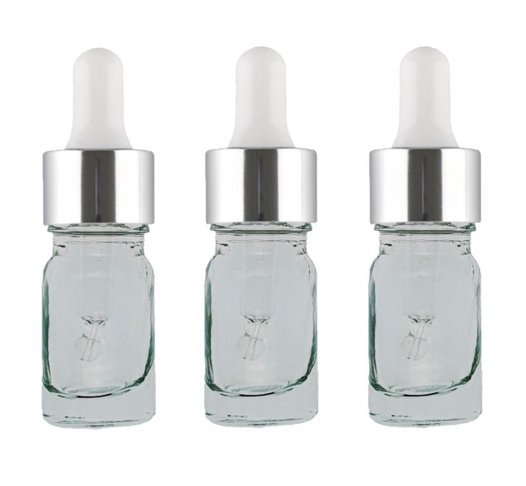 5ml Clear Glass Bottles with Silver/White Glass Pipettes