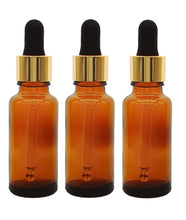 Load image into Gallery viewer, 25ml Amber Glass Bottles with Gold/Black Glass Pipettes