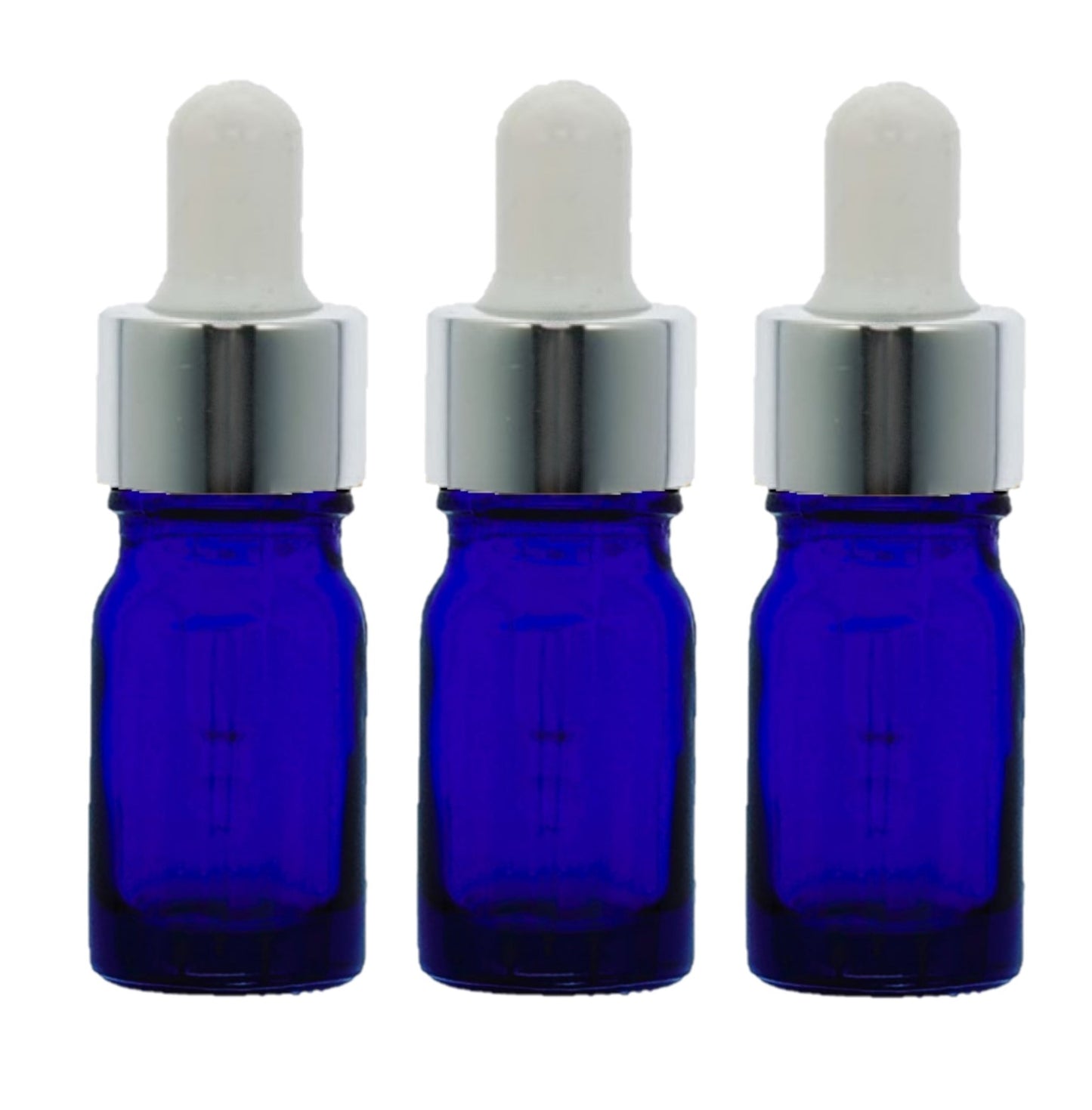 5ml Blue Glass Bottles with Silver/White Glass Pipettes