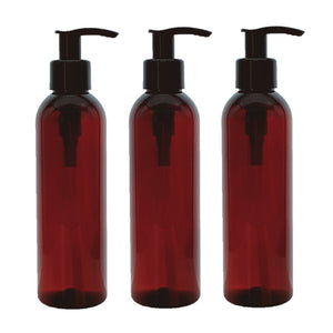 200ml Tall Amber Plastic Bottles with 24mm 410 Black Lotion Pump