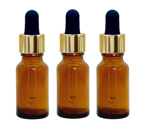 15ml Amber Glass Bottles with Gold/Black Glass Pipettes