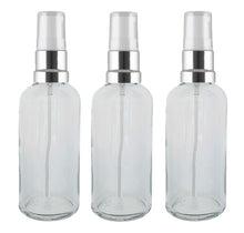 Load image into Gallery viewer, 100ml Clear Glass Bottles with Silver/White Treatment Pump and Clear Overcap