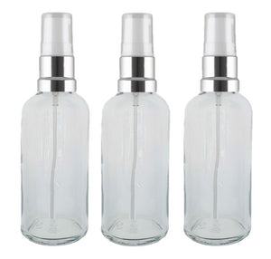 100ml Clear Glass Bottles with Silver/White Treatment Pump and Clear Overcap