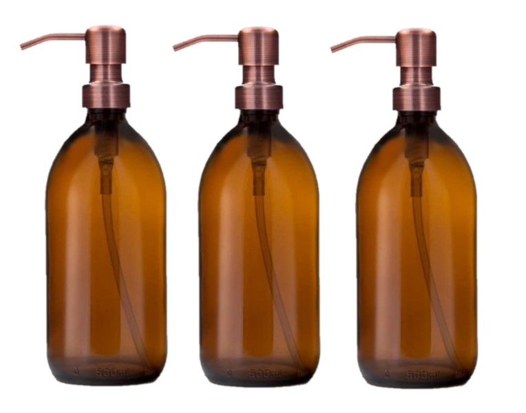 500ml Amber Glass Soap Dispenser Bottles with Copper Style Metal Pump