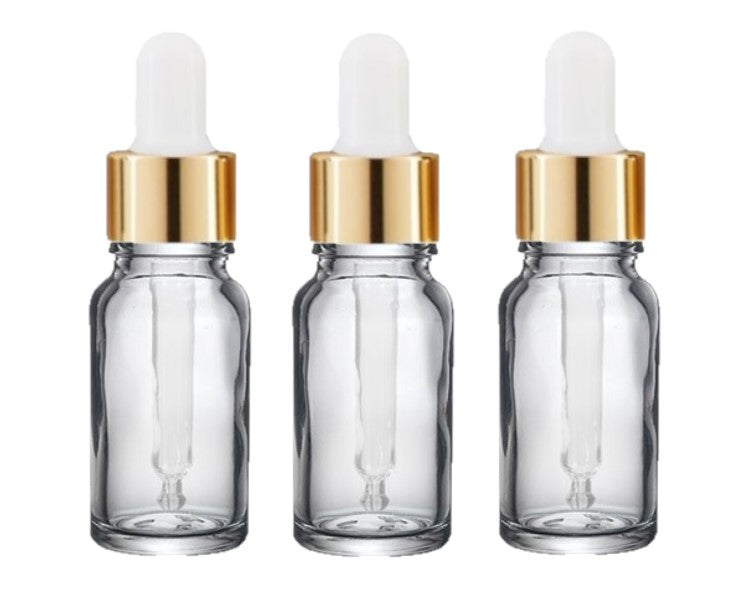 10ml Clear Glass Bottles with Gold/White Glass Pipettes