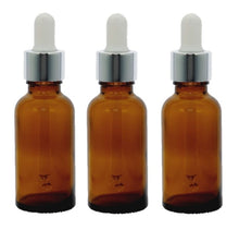 Load image into Gallery viewer, 30ml Amber Glass Bottles with Silver/White Glass Pipettes