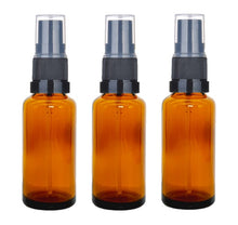 Load image into Gallery viewer, 20ml Amber Glass Bottles with Black Atomiser Spray and Clear Over Cap