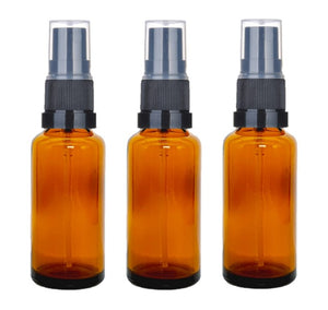 20ml Amber Glass Bottles with Black Atomiser Spray and Clear Over Cap