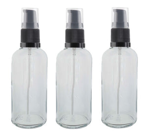 100ml Clear Glass Bottles with Black Treatment Pump and Clear Overcap