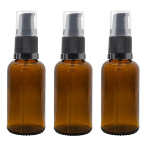 30ml Amber Glass Bottles with Black Treatment Pump and Clear Overcap