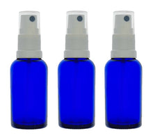 Load image into Gallery viewer, 20ml Blue Glass Bottles with White Atomiser Spray and Clear Overcap