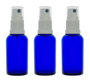 20ml Blue Glass Bottles with White Atomiser Spray and Clear Overcap