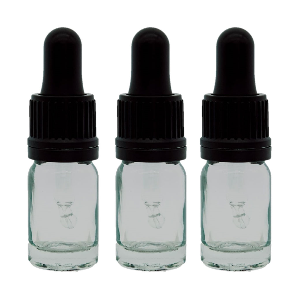 5ml Clear Glass Bottles with Black Tamper Resistant Glass Pipettes