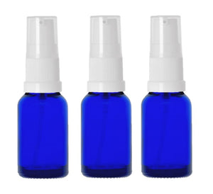 15ml Blue Glass Bottles with White Treatment Pump and Clear Overcap