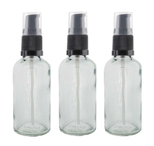 Load image into Gallery viewer, 50ml Clear Glass Bottles with Black Treatment Pump and Clear Overcap